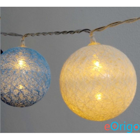IRIS Gömb alakú 6cm/színes fonott/4,5m/kék-v.kék-fehér/30db LED-es/USB-s fénydekoráció (104-43)