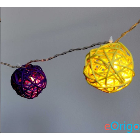 IRIS Gömb alakú fonott/rattan/4m/több színű/20db LED-es/3xAA elemes fénydekoráció (101-02)