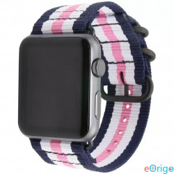 Xpro Apple Watch 42/44mm szőtt műanyag szíj rózsaszín/fekete csíkos (124544)