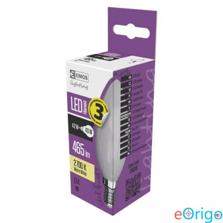 Emos LED fényforrás filament gyertya E14 4.2W melegfehér (Z74216)