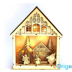 IRIS Karácsonyi ház alakú 23,5x29cm/meleg fehér LED-es fa fénydekoráció (308-03)