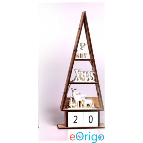 IRIS Karácsonyi ház alakú napi számlálós/16x38x6cm/meleg fehér LED-es fa fénydekoráció (309-03)