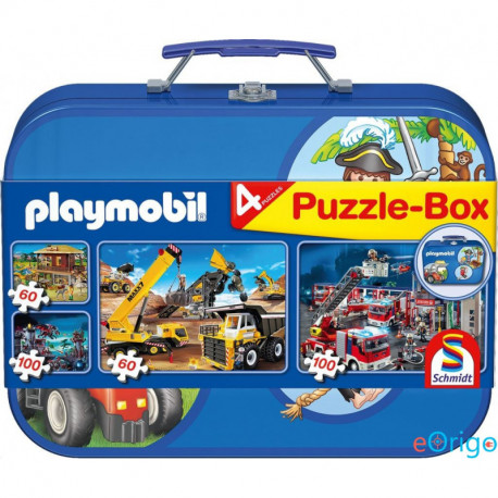 Schmidt Playmobil 2x60, 2x100 db Puzzle Box - Fém kofferben kék