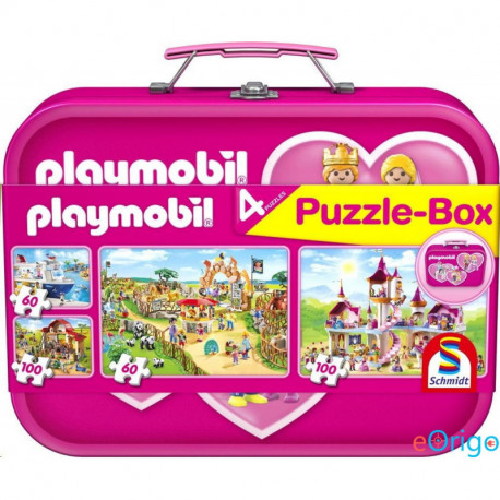 Schmidt Playmobil 2x60, 2x100 db Puzzle Box - Fém kofferben rózsaszín
