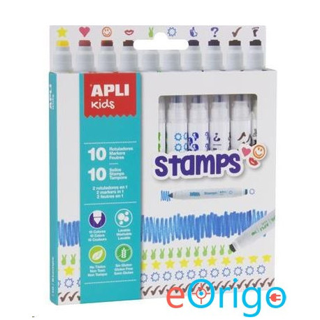 Apli ˝Duo Stamps˝ filctoll készlet, nyomda, 10 különböző szín és minta Apli ˝Duo Stamps˝ filctoll készlet, nyomda, 10 különböző szín és minta